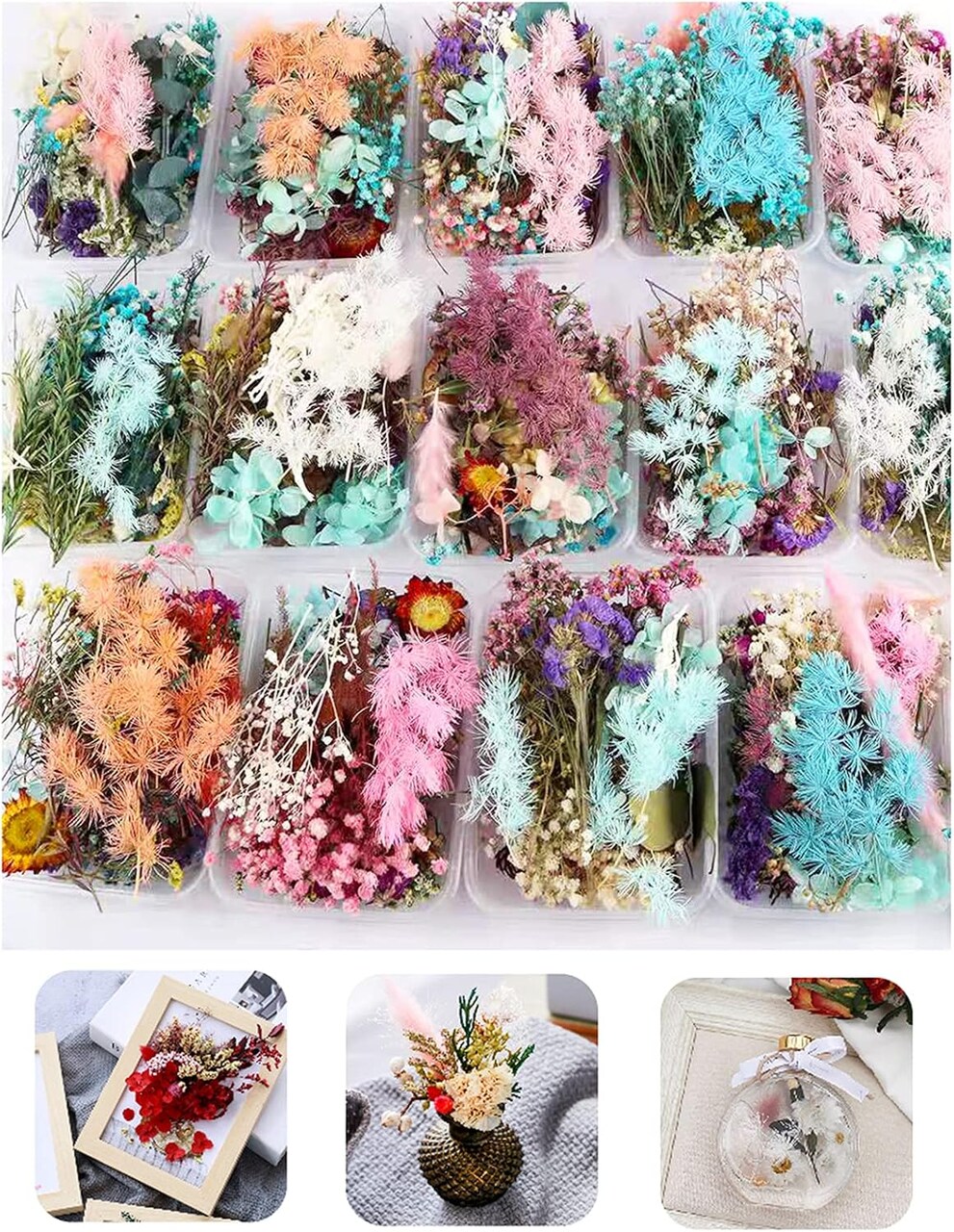 3 Packs Real Natural Dried Flowers for Making Mobile Phone Case Candle Handmade Crafts Epoxy Resin Pendant Necklace Jewelry DIY Accessories